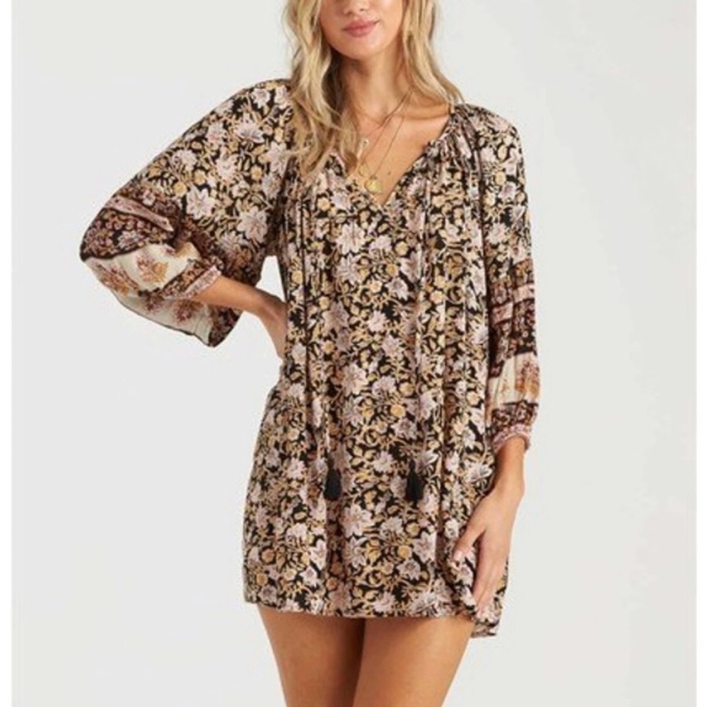 Billabong Bohemian Floral Mini Dress with Tassels